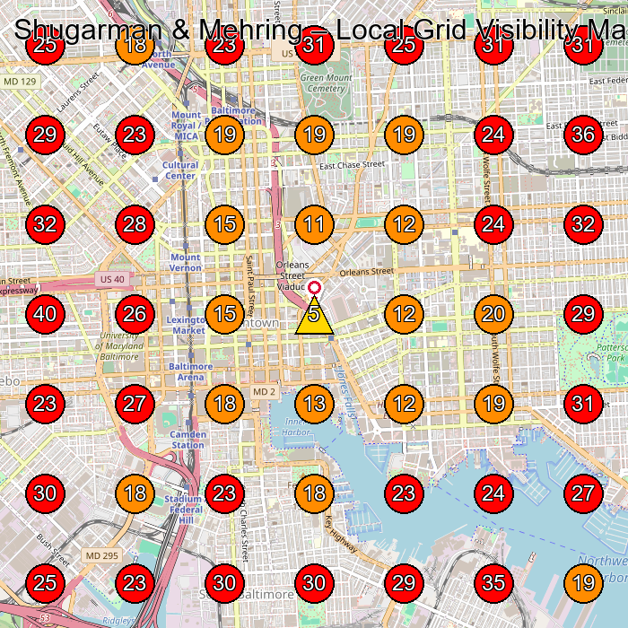Shugarman & Mehring GeoGrid visibility map for Personal Injury Attorney in Baltimore